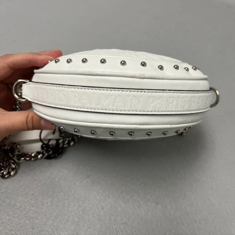 Balmain‎ Disco Leather Circle Crossbody Shoulder Bag White Small Chainlink Strap - Picture 10 of 16